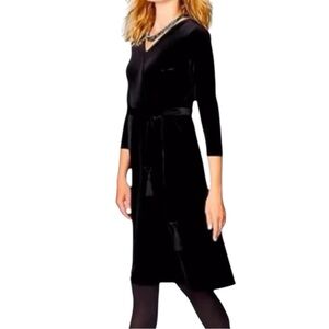 J Jill NWT Black Stretch Velvet Faux Wrap V-Neck 3/4 Sleeve Knee Holiday Dress